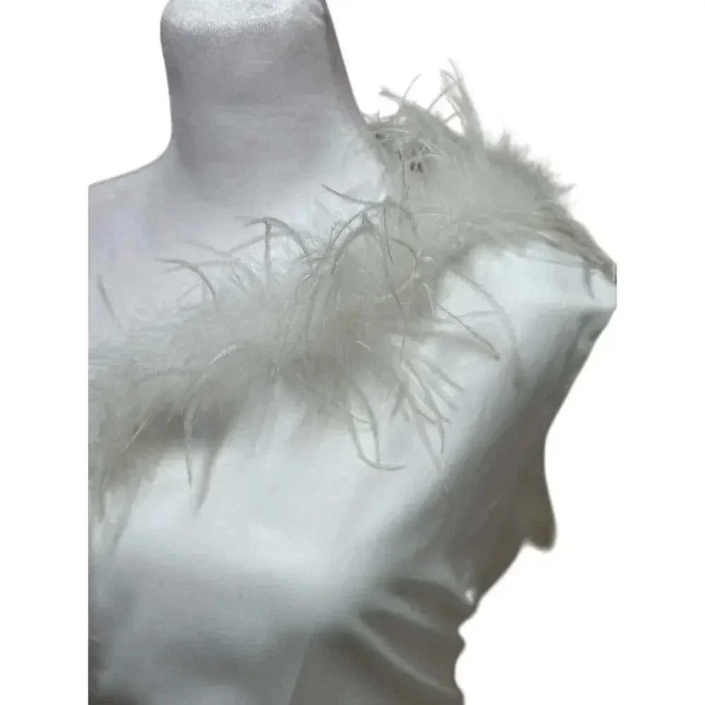 Altar’d State White Feather Trimmed Satin Mini Dress Size Medium Bridal - Picture 2 of 10